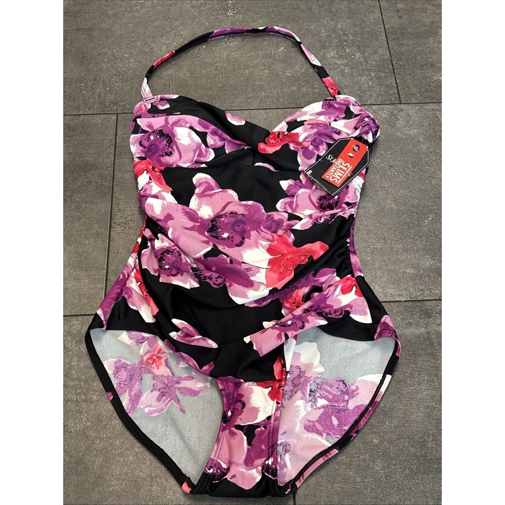 St. John's Bay Swim Secretly Slender Sz 8 Black One Piece Swimsuit Bathing Suit